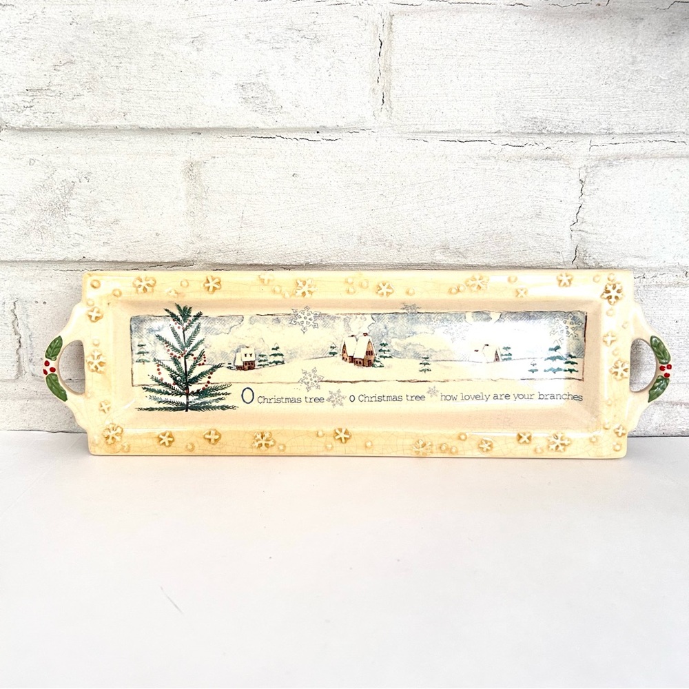 Festive Cream Ceramic Tray with Christmas Scene